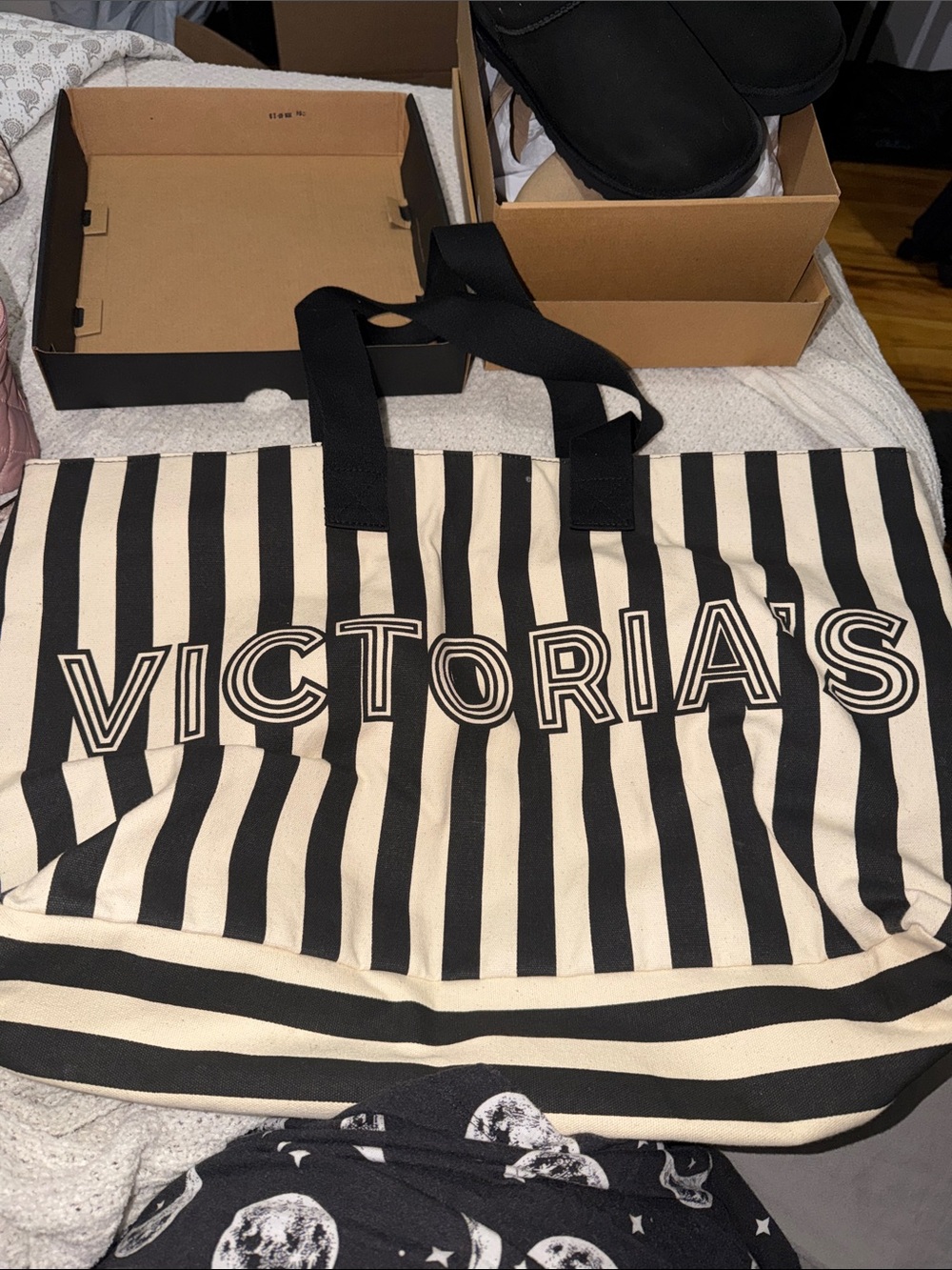 Victoria's Secret Black and Cream Striped Tote